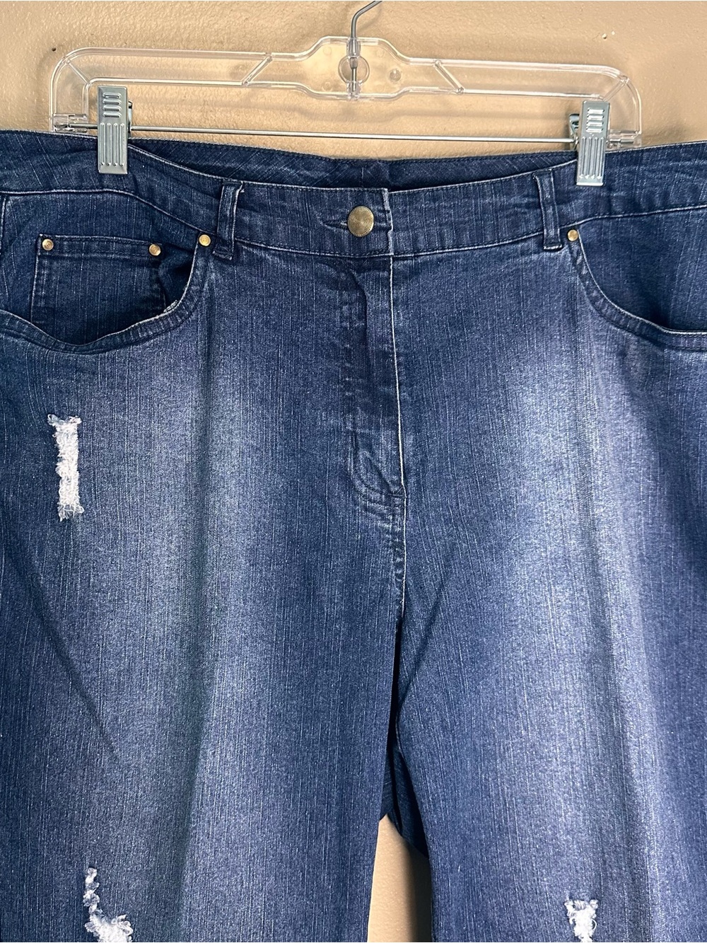 Ruby Rd. Dark Blue Distressed Straight Leg Jeans - Picture 2 of 4